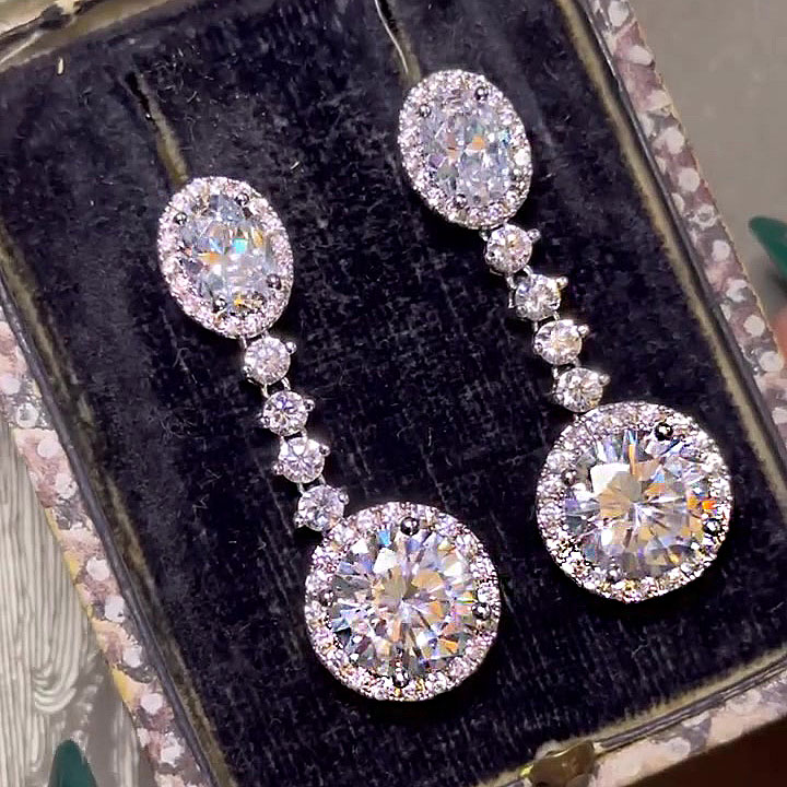 Round Cut White Sapphire Drop Earrings