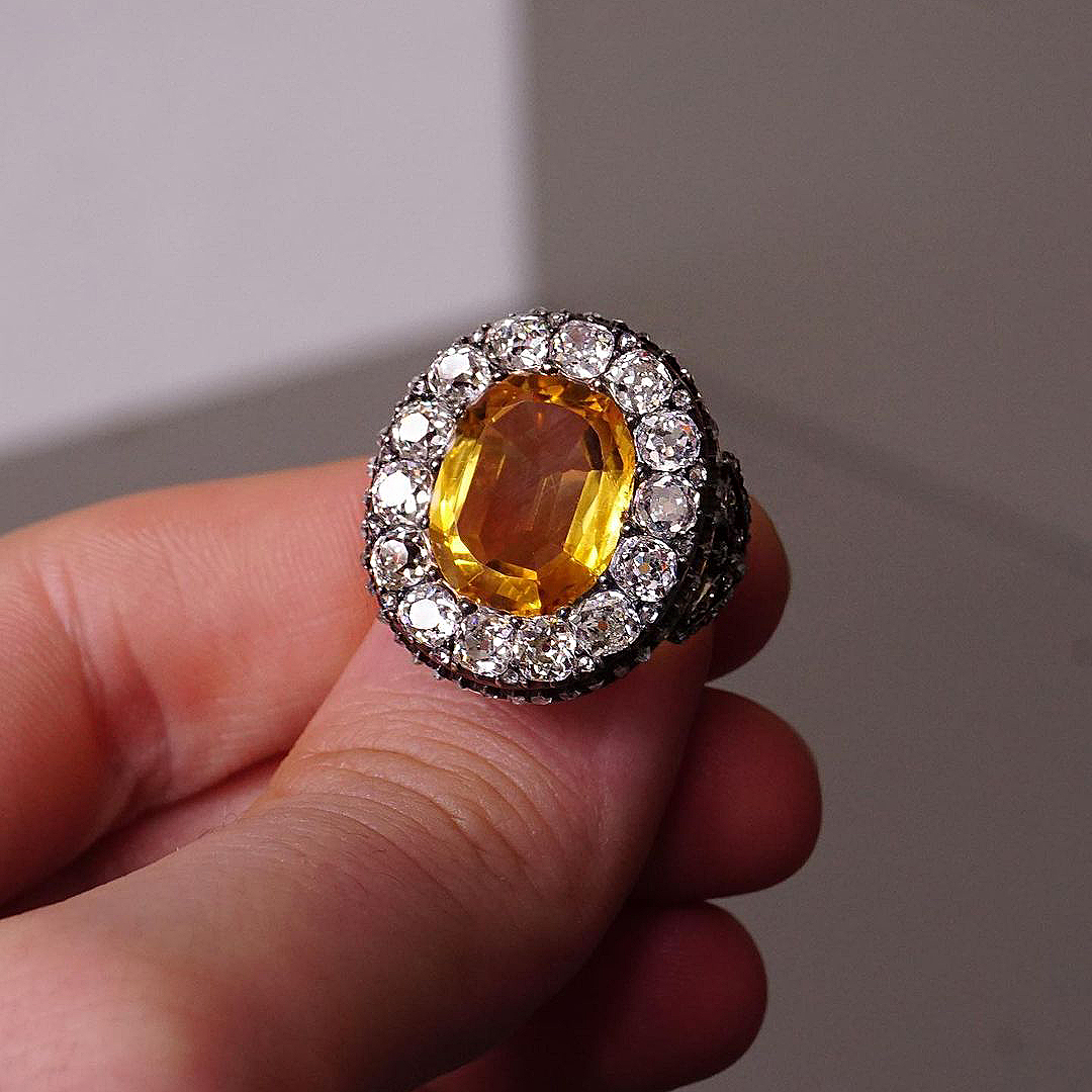 6ct Art Deco Cushion Cut Yellow Sapphire Engagement Ring