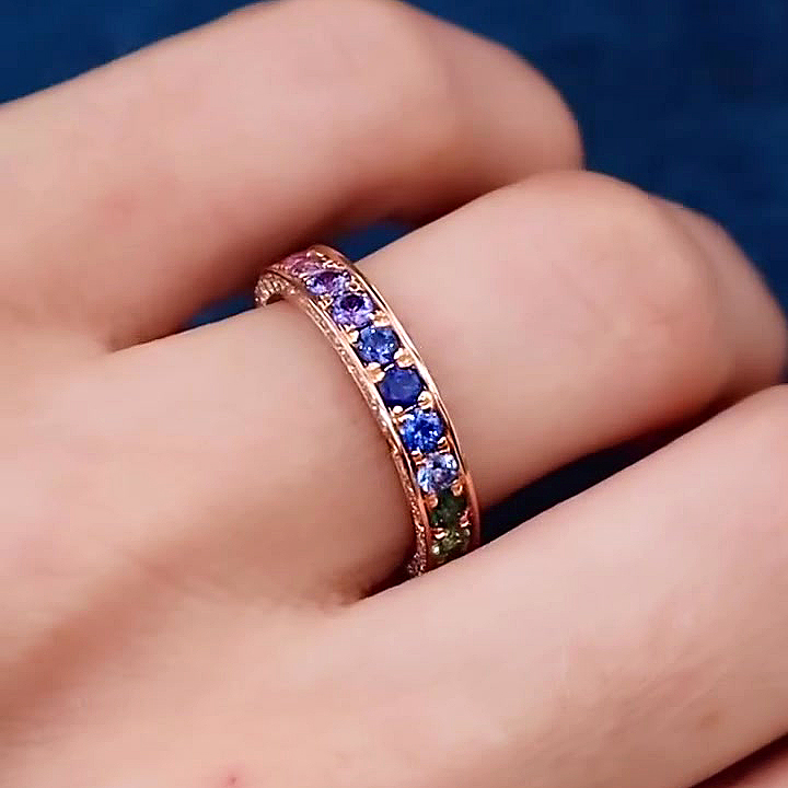 4.25ct Round Cut Rainbow Sapphire Eternity Ring