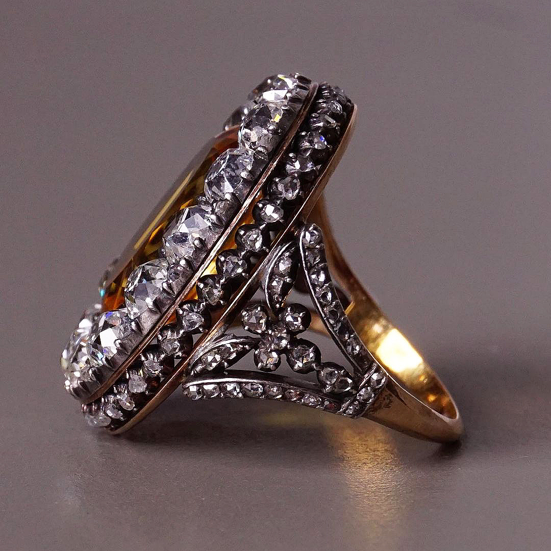 6ct Art Deco Cushion Cut Yellow Sapphire Engagement Ring