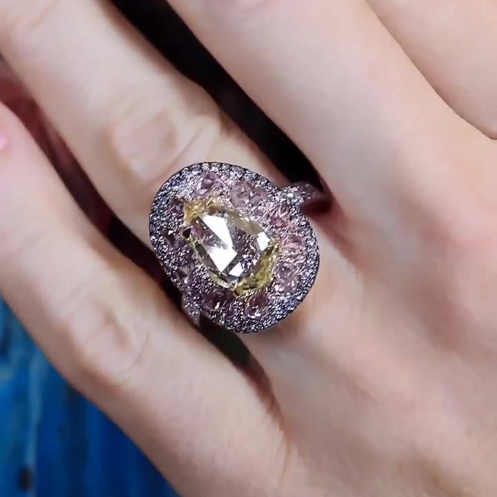 6ct Pear Cut Yellow&Pink Sapphire Eternity Ring