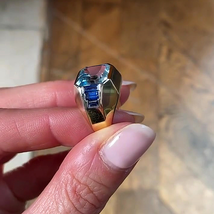 6ct Asscher Cut Aquamarine Sapphire Men's Engagement Ring