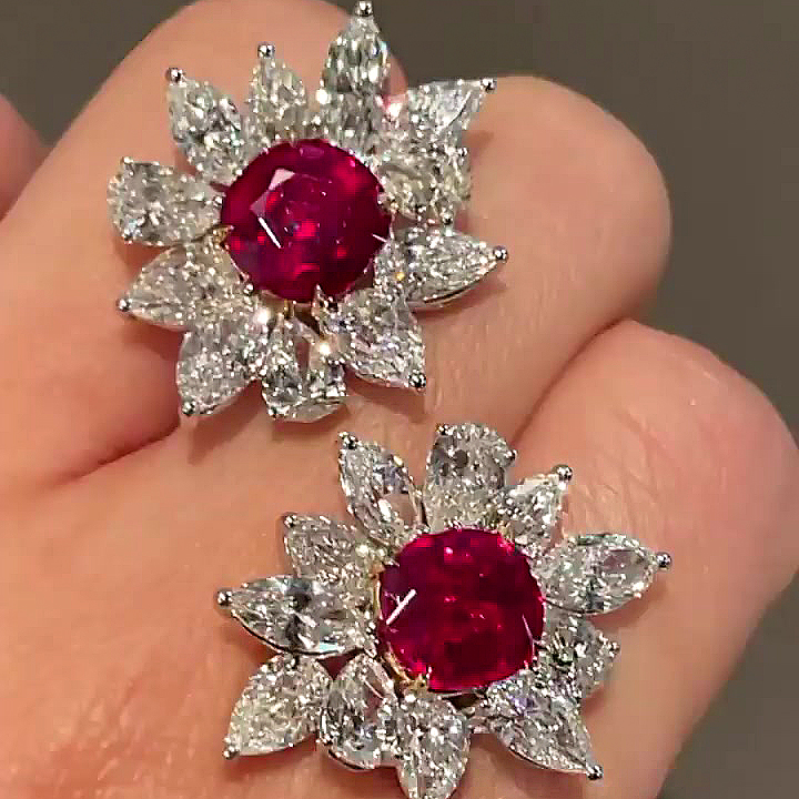 Cushion Cut Ruby Sapphire Stud Earrings