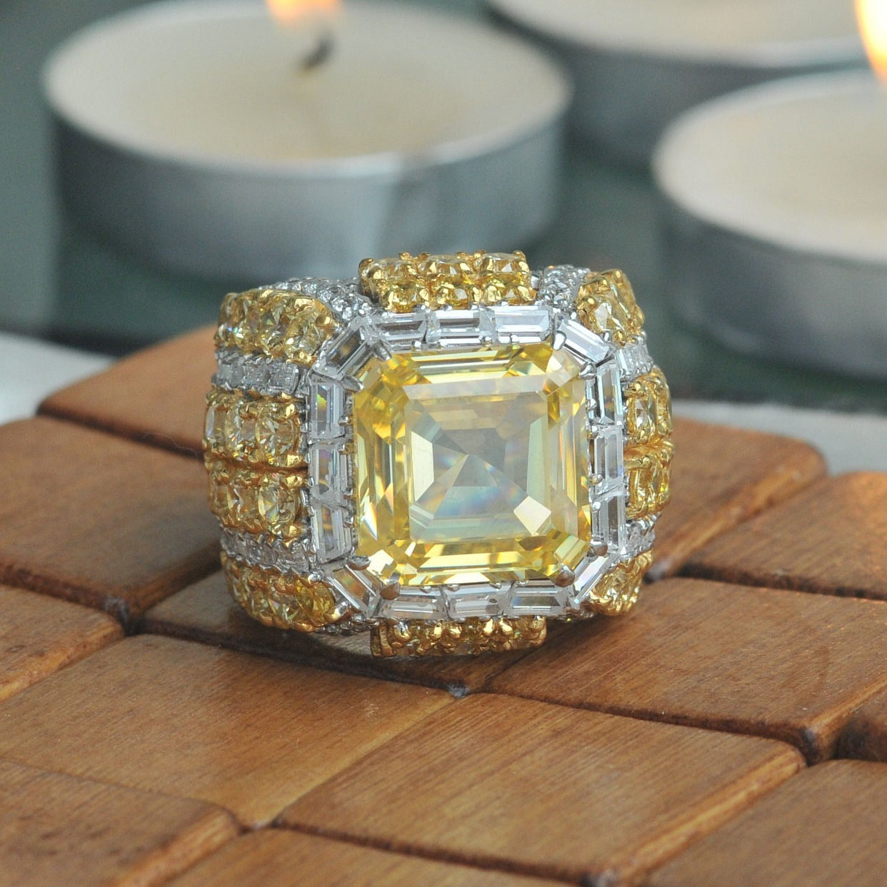 8ct Asscher Cut Yellow Sapphire Men's Engagement Ring