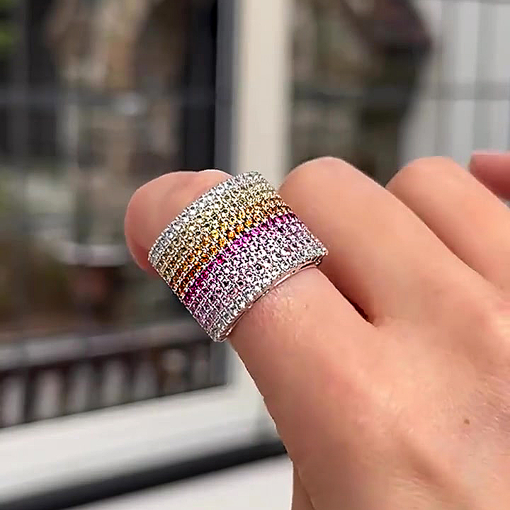 10.2ct Micro-pave Setting Round Cut Rainbow Sapphire Eternity Ring