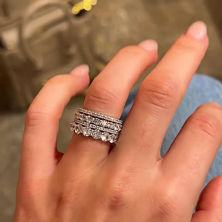 7.5ct Round Cut White Sapphire Stacking Ring Set / 4pcs