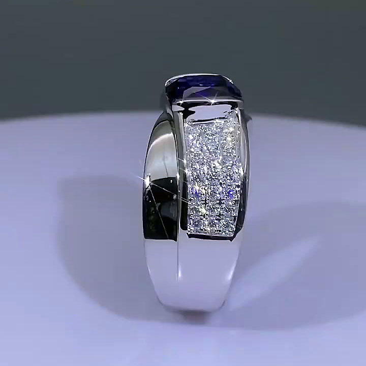 5ct Cushion Cut Blue Sapphire Men's Engagement Ring