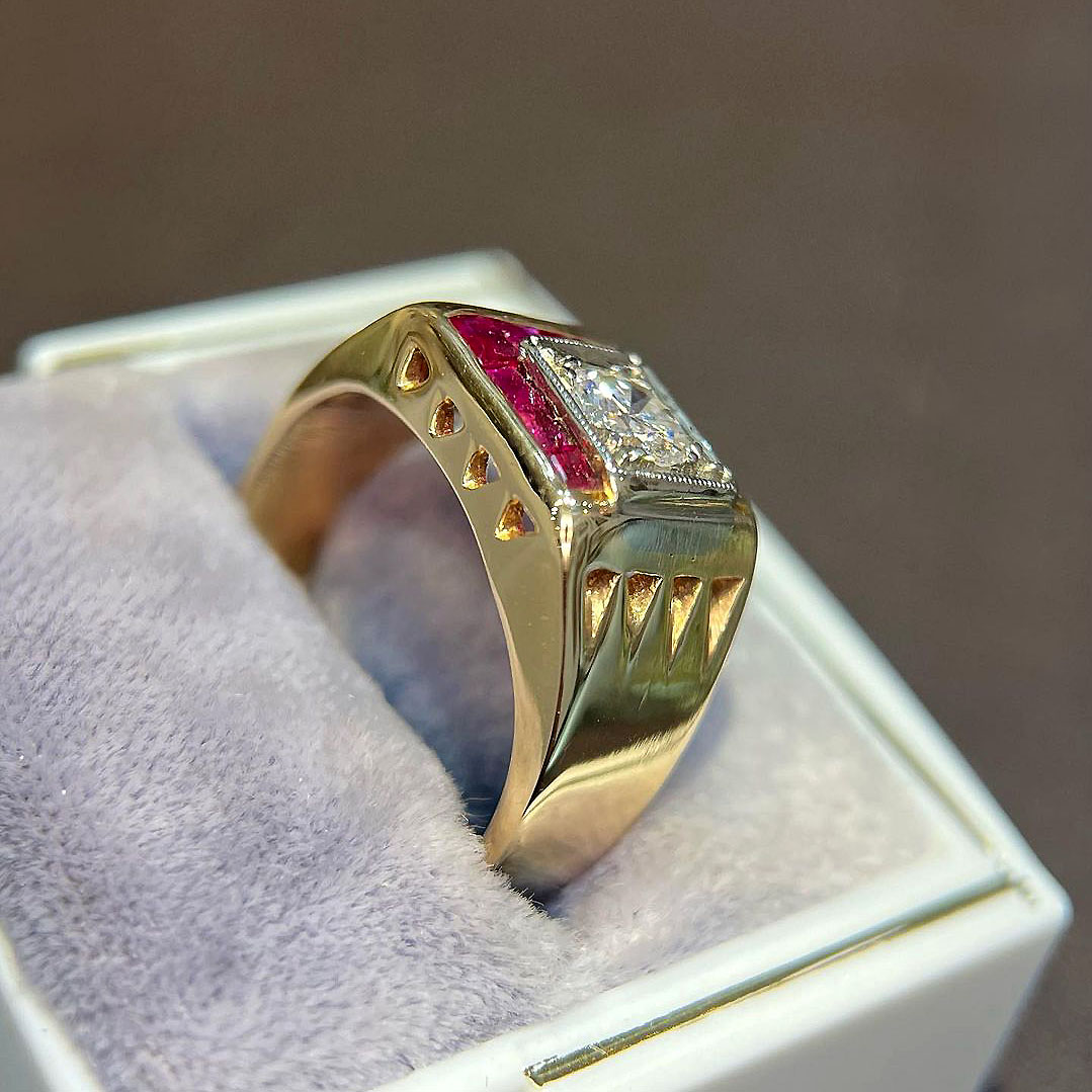 3ct Round Cut Ruby Sapphire Men's Engagement Ring