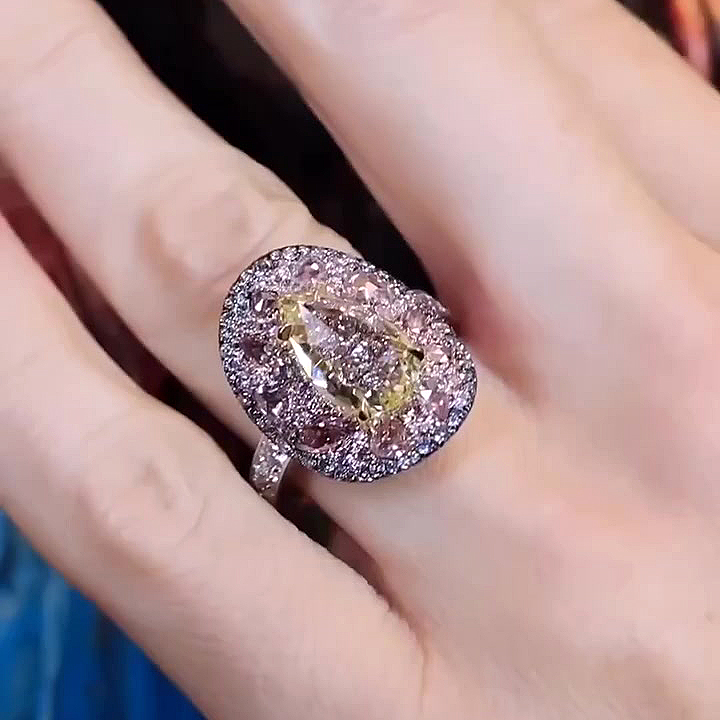 6ct Pear Cut Yellow&Pink Sapphire Eternity Ring