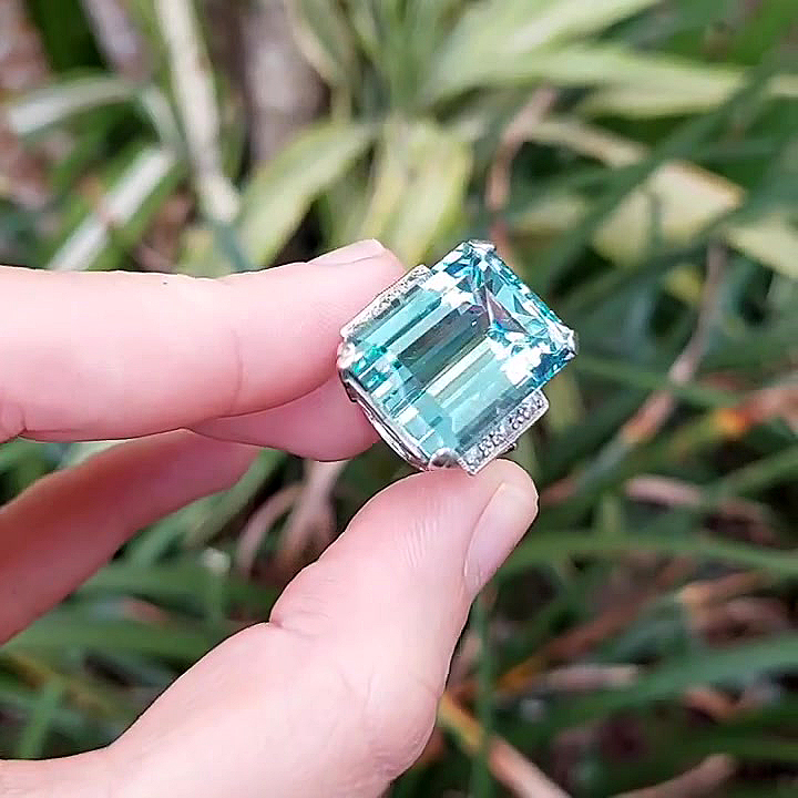 7ct Emerald Cut Aquamarine Sapphire Engagement Ring