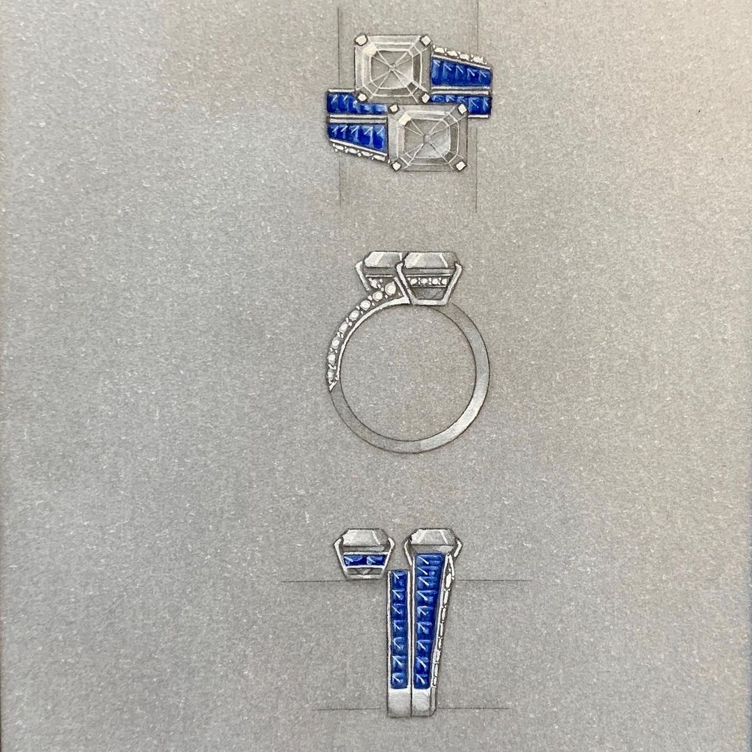 6ct Asscher Cut Blue Sapphire Eternity Ring