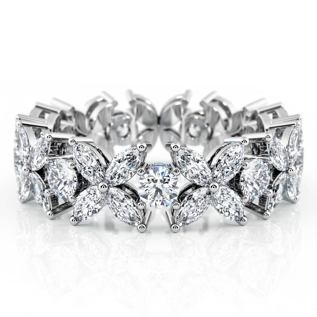 4.25ct Flower Design Marquise Cut White Sapphire Eternity Ring