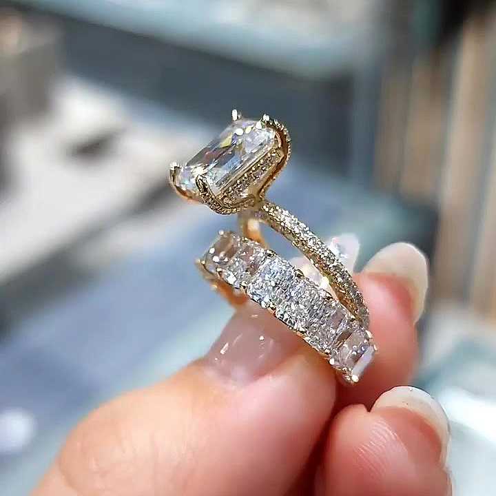 4ct Emerald Cut White Sapphire Wedding Set