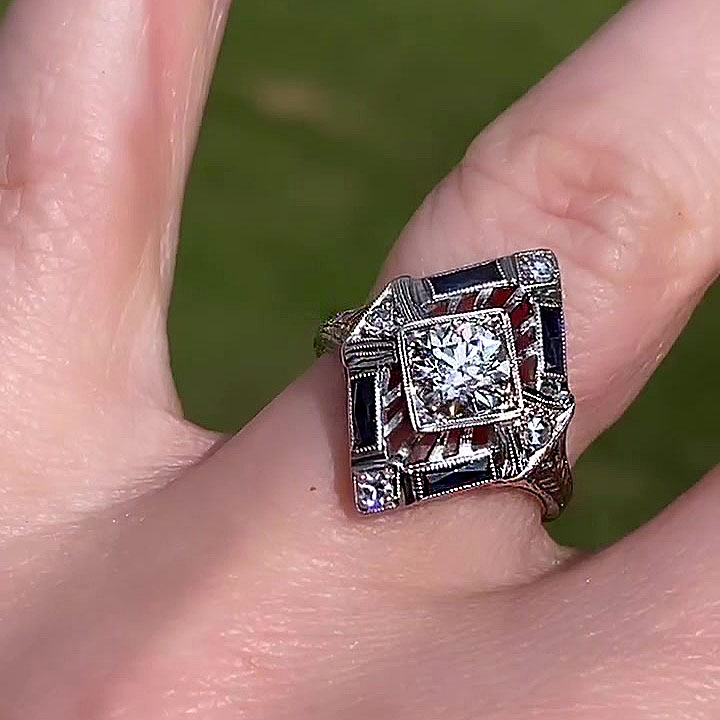 3ct Art Deco Round Cut Blue Sapphire Engagement Ring