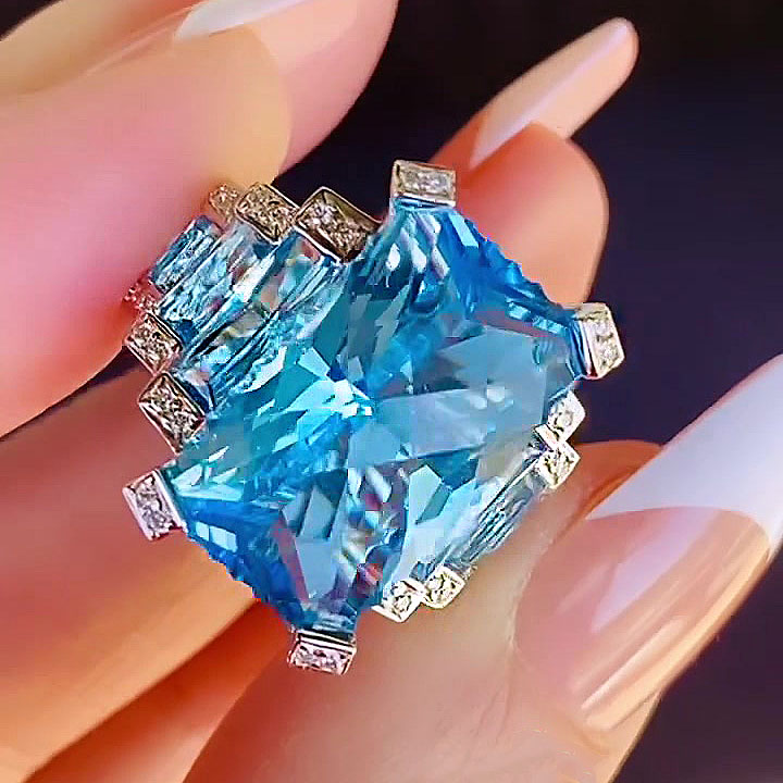 7ct Radiant Cut Aquamarine Sapphire Engagement Ring