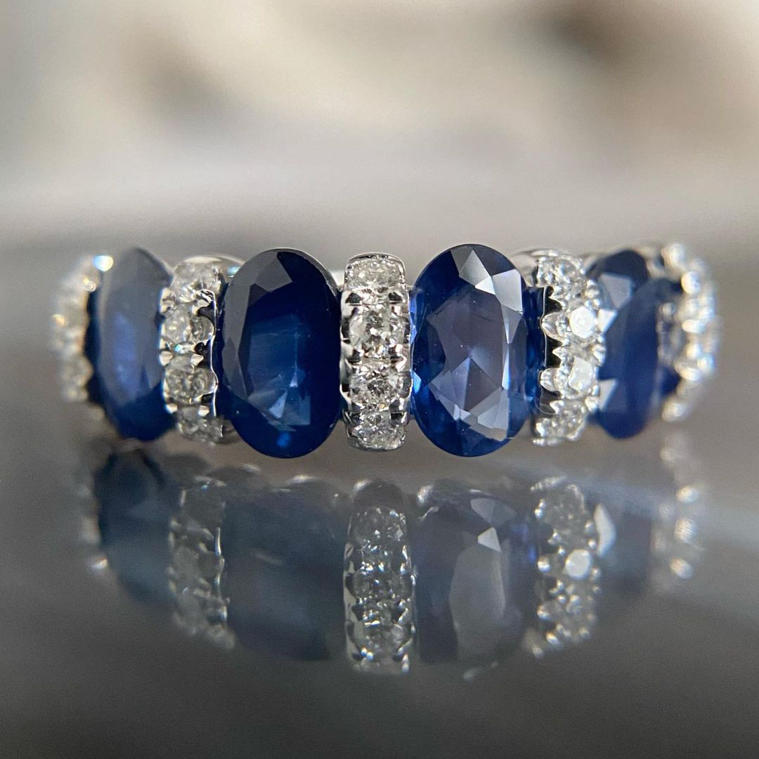 4.25ct Oval Cut Blue Sapphire Eternity Ring