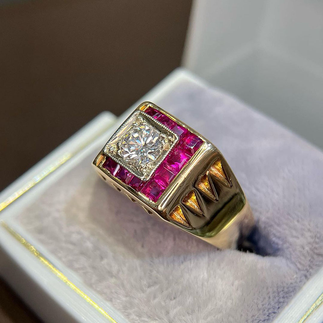 3ct Round Cut Ruby Sapphire Men's Engagement Ring