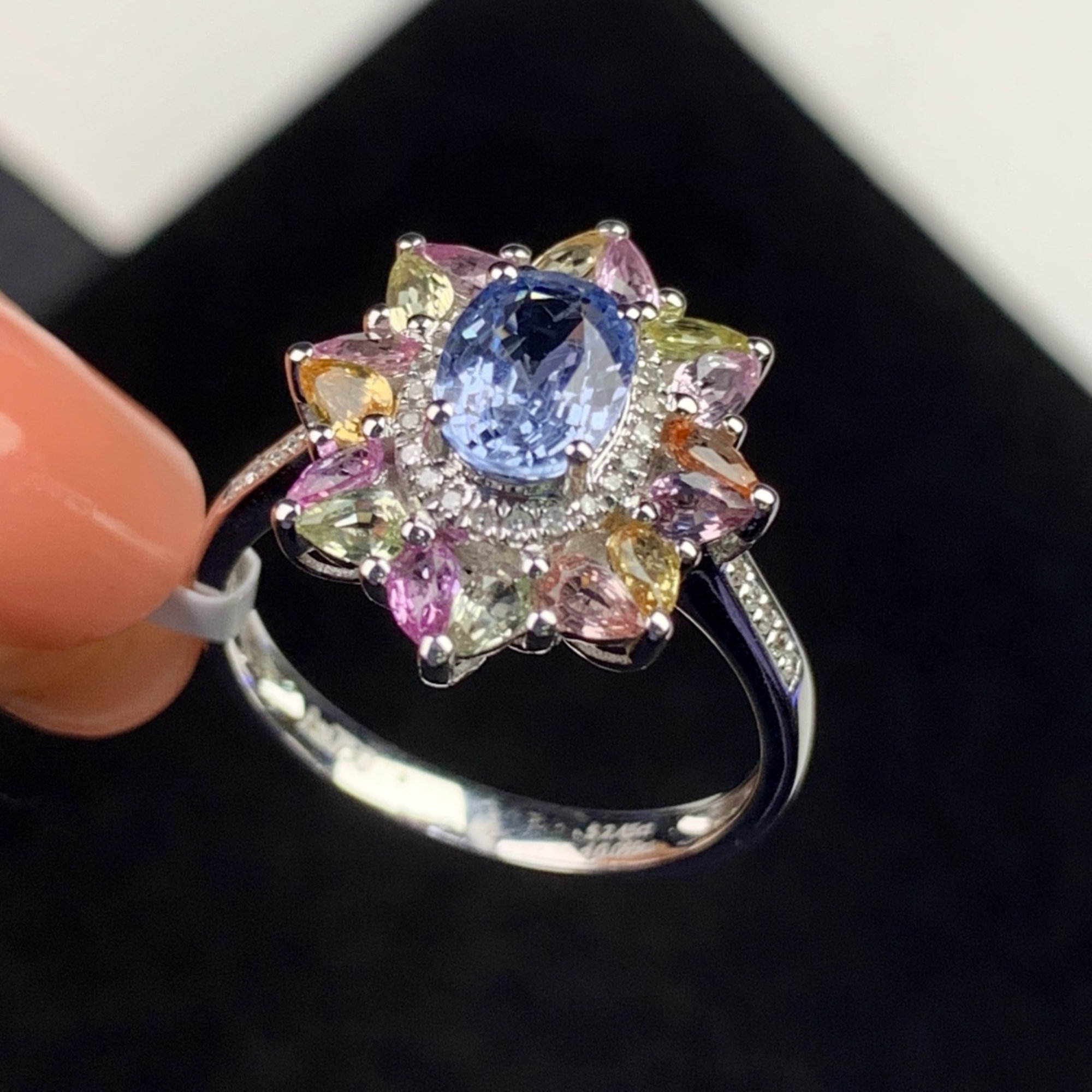 4ct Oval Cut Rainbow Sapphire Engagement Ring
