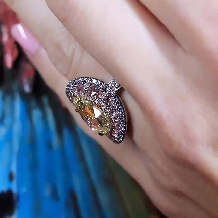 6ct Pear Cut Yellow&Pink Sapphire Eternity Ring