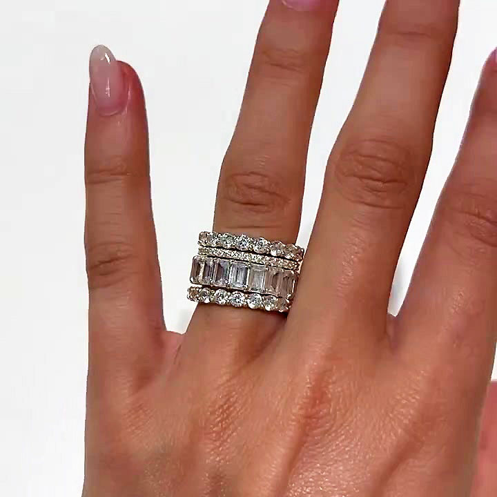 6.35ct Emerald Cut White Sapphire Wedding Set /4pcs