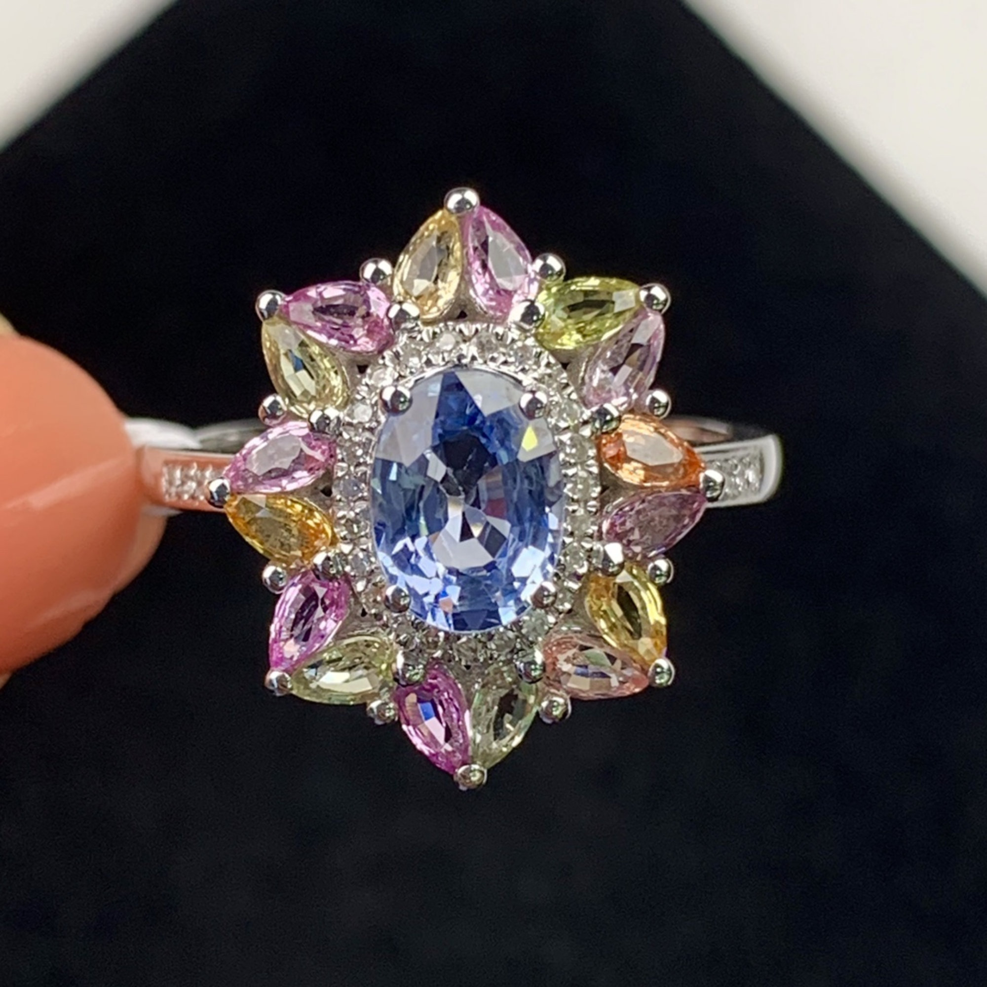 4ct Oval Cut Rainbow Sapphire Engagement Ring