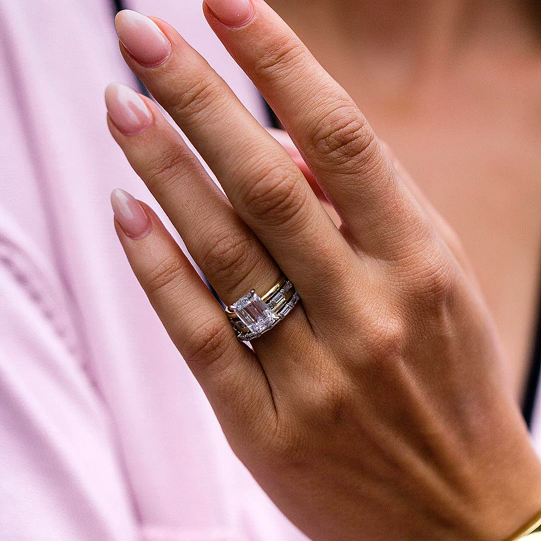 3ct Emerald Cut White Sapphire Stacking Ring Set / 4pcs