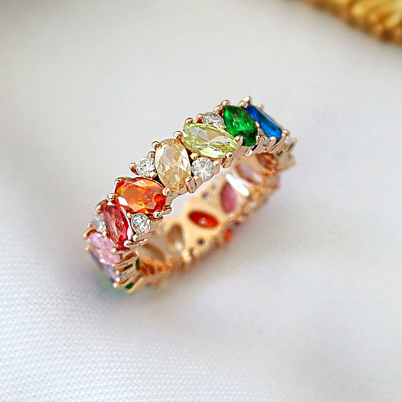 6.7ct Oval Cut Rainbow Sapphire Eternity Ring