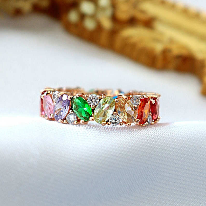 6.7ct Oval Cut Rainbow Sapphire Eternity Ring