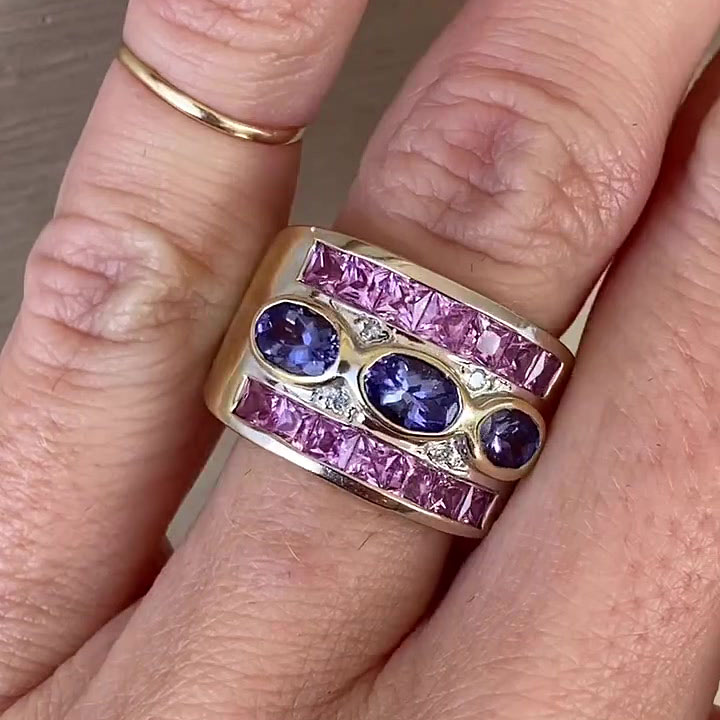 6.55ct Art Deco Irregular Cut Pink Sapphire Eternity Ring