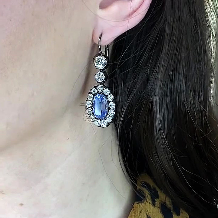 Oval Cut Amethyst Sapphire Drop Earrings