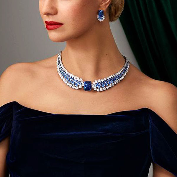 Emerald Cut Blue Sapphire Necklace