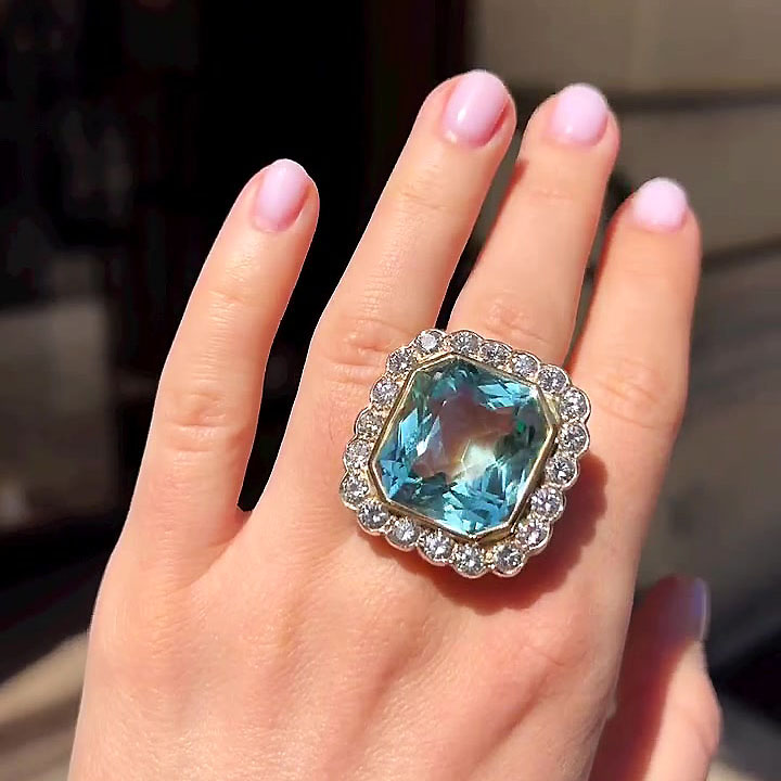 10ct Asscher Cut Aquamarine Sapphire Engagement Ring