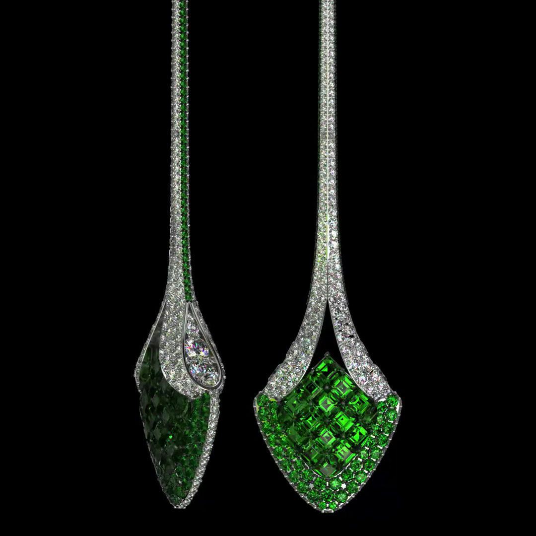 Princess&Round Cut Emerald Sapphire Drop Earrings