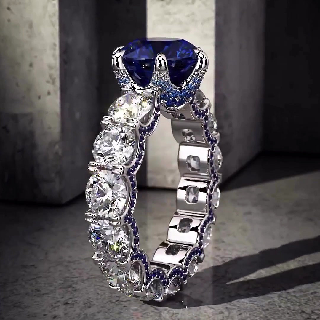 4ct Round Cut Blue Sapphire Engagement Ring