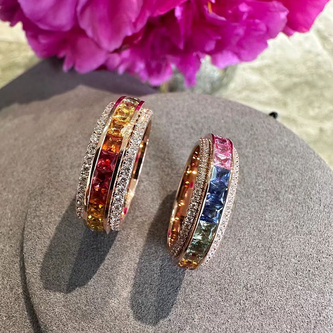 6.25ct Princess Cut Rainbow Sapphire Eternity Ring