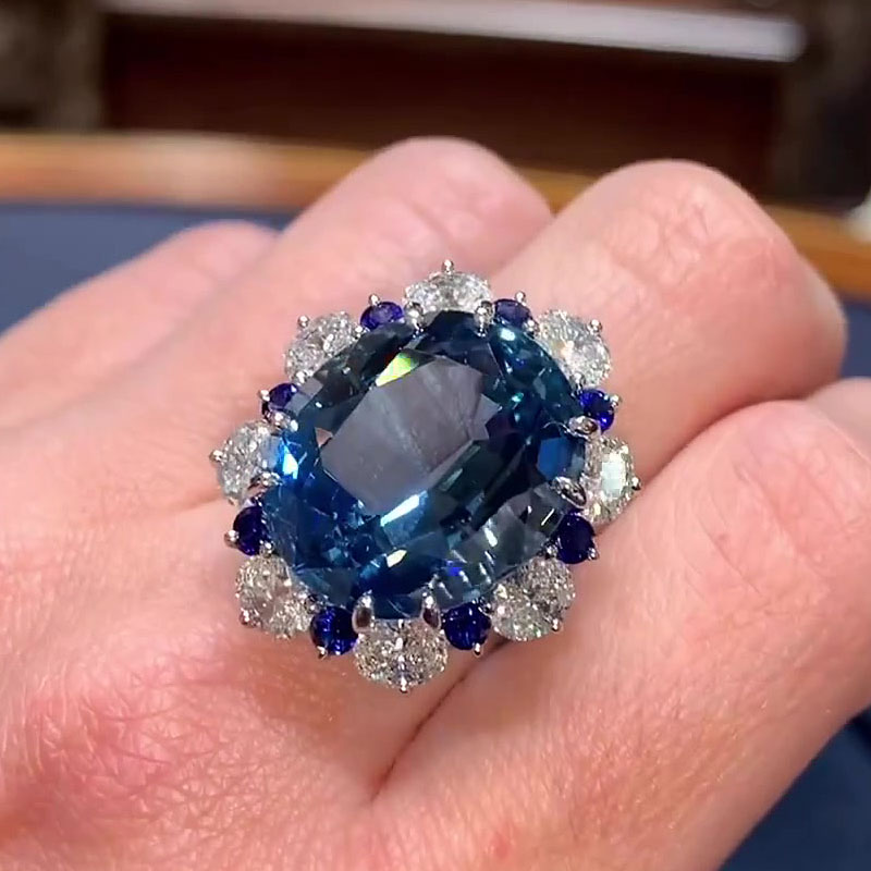 7.65ct Oval Cut Blue Sapphire Engagement Ring