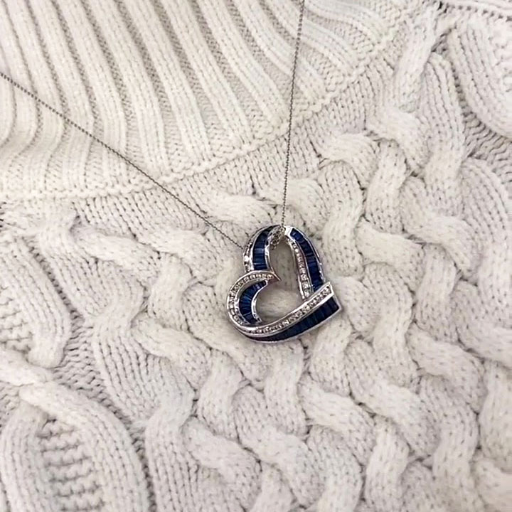 Love Heart Blue Sapphire Pendant Necklace