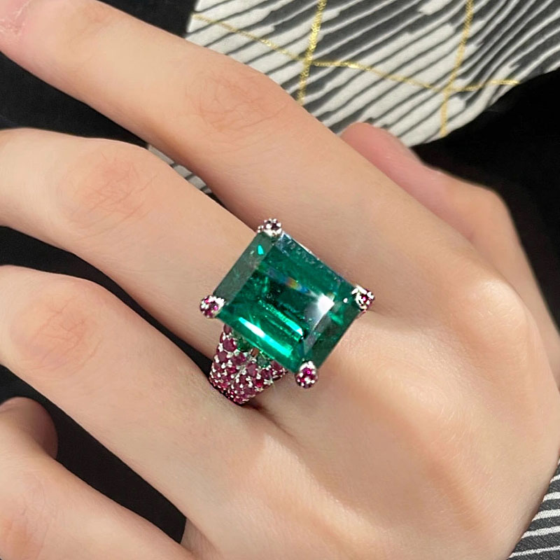 6ct Radiant Cut Emerald Sapphire Engagement Ring