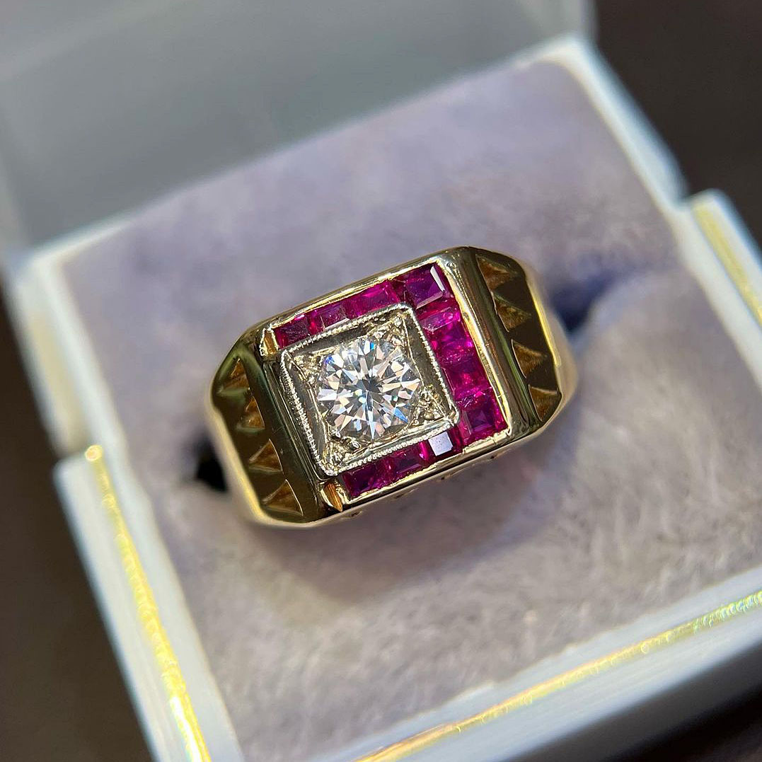 3ct Round Cut Ruby Sapphire Men's Engagement Ring