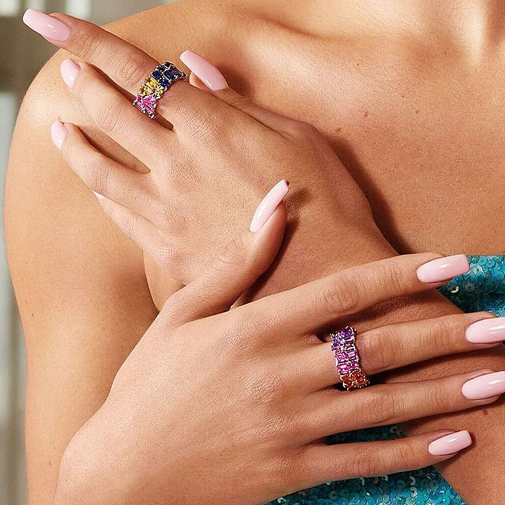 6.75ct Irregular Cut Rainbow Sapphire Eternity Ring