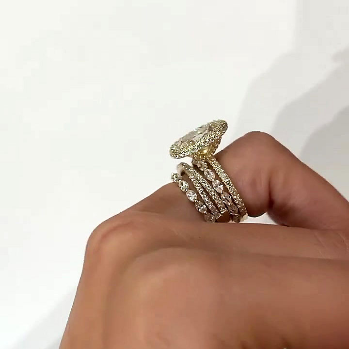 4ct Oval Cut White Sapphire Wedding Set Rings/5pcs