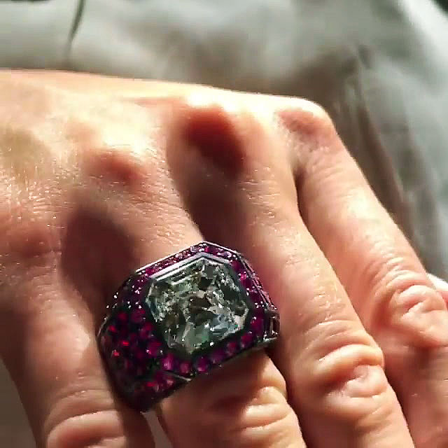 7ct Asscher Cut Ruby Sapphire Engagement Ring