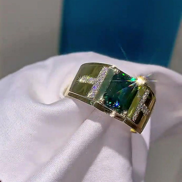 3ct Emerald Cut Emerald Sapphire Men's Engagement Ring