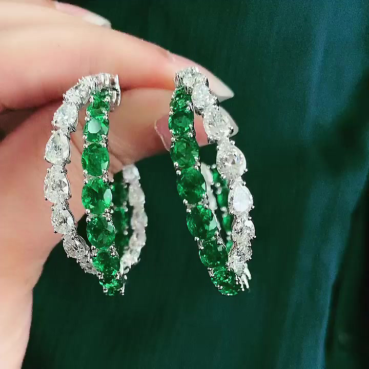 Two-tone Lab-created Sapphire Hoop Earrings