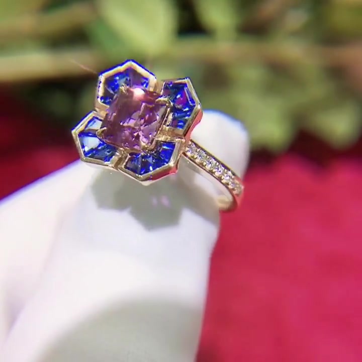 4ct Radiant Cut Blue&Pink Sapphire Engagement Ring