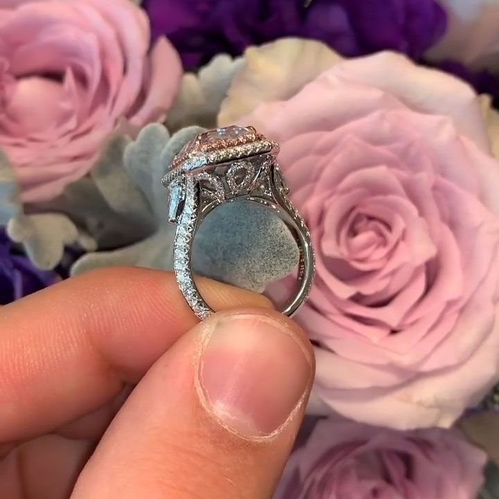 4ct Radiant Cut Pink Flower Style Engagement Ring