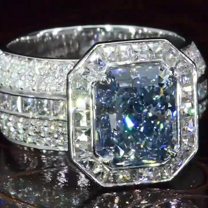 6ct Emerald Cut Fancy Blue Sapphire Engagement Ring