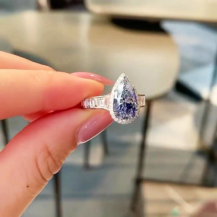 4ct Pear Cut Blue Sapphire Engagement Ring