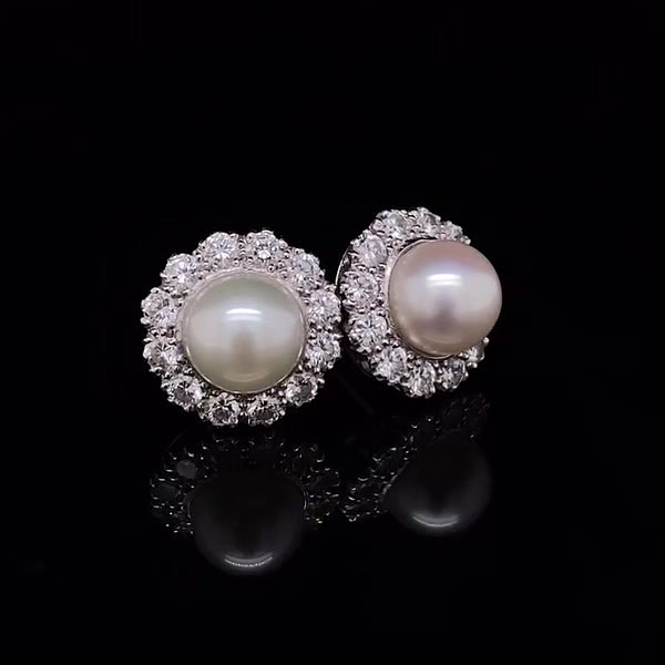 Round Cut Pearl Sapphire Stud Earrings