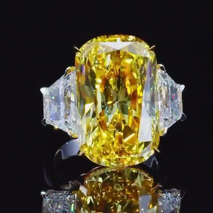 15ct Three-stone Cushion Cut Yellow Sapphire Engagement Ring